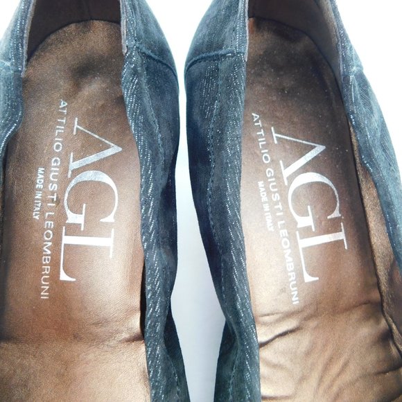 AGL Attilio Giusti Leombruni Black Suede Leather Cap Toe Block Heel Pumps 42 - Picture 10 of 10